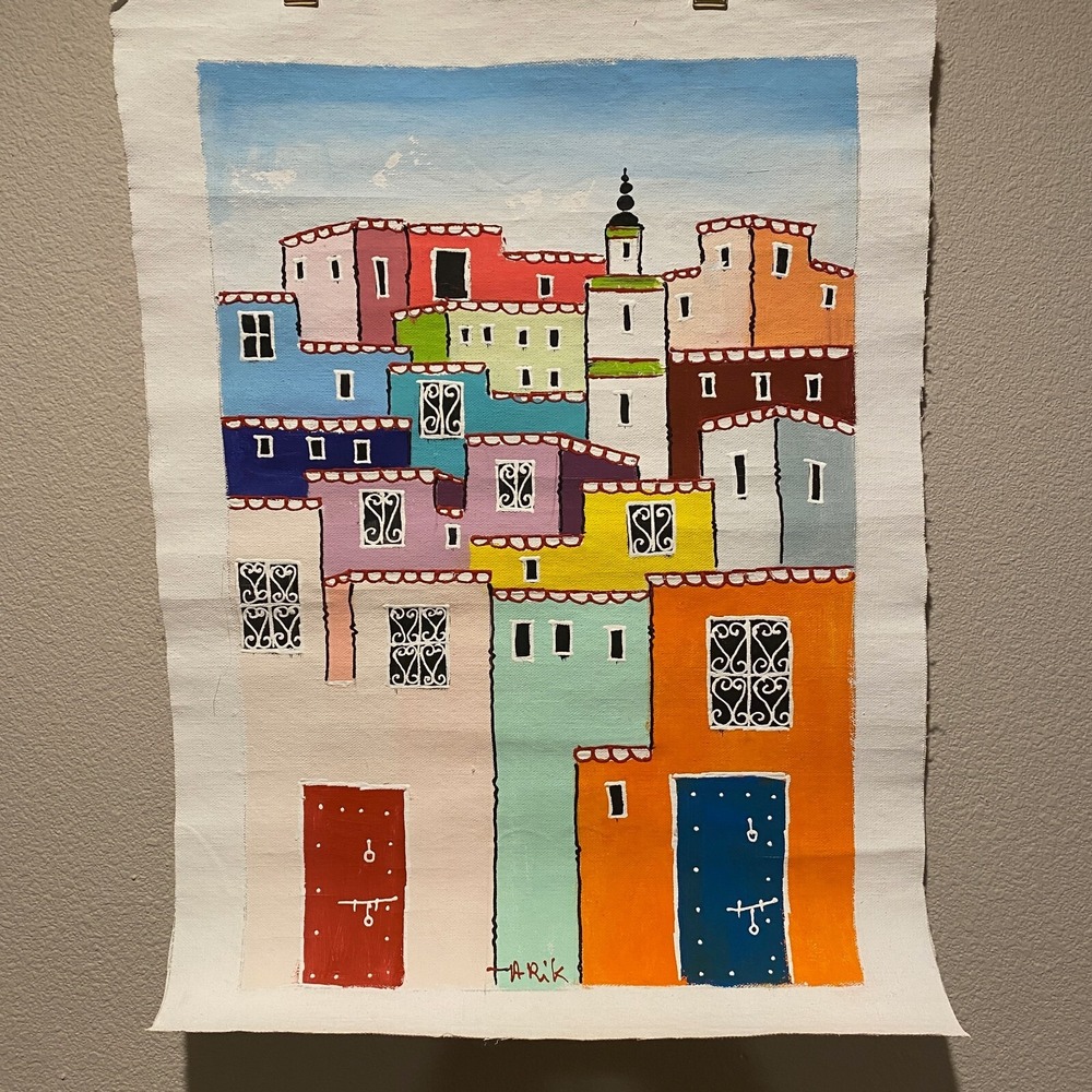 Original‎ Hand-Painted Colorful Italian Building Scene Wall Art Needs Repair
